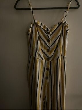 Love Tree Yellow White Striped Button-Front Jumpsuit